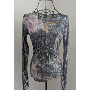 Sequin Floral Long Sleeve Top